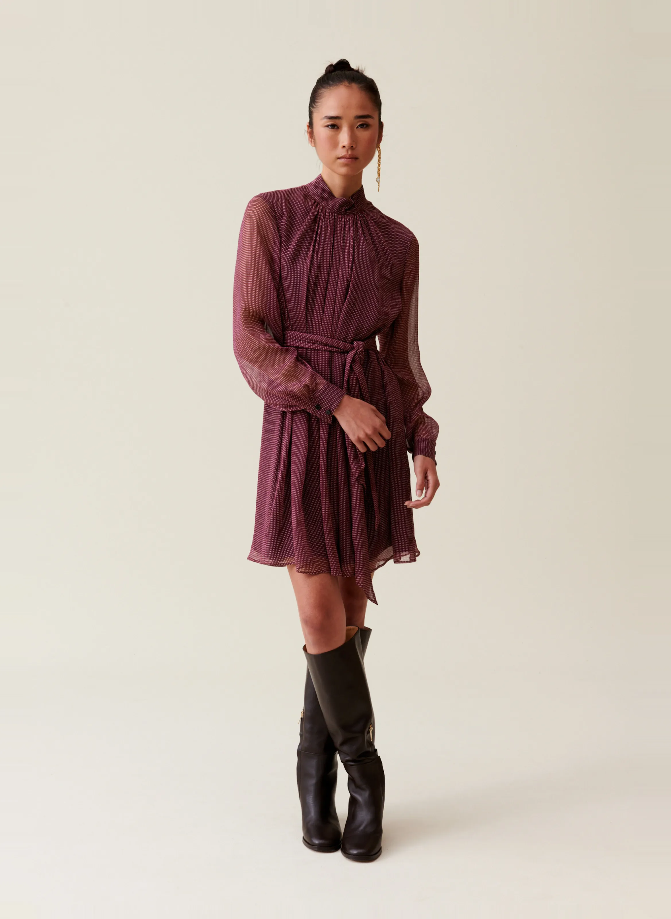  CLAUDIE PIERLOT   Abito corto con collo a fiocco | Rosa