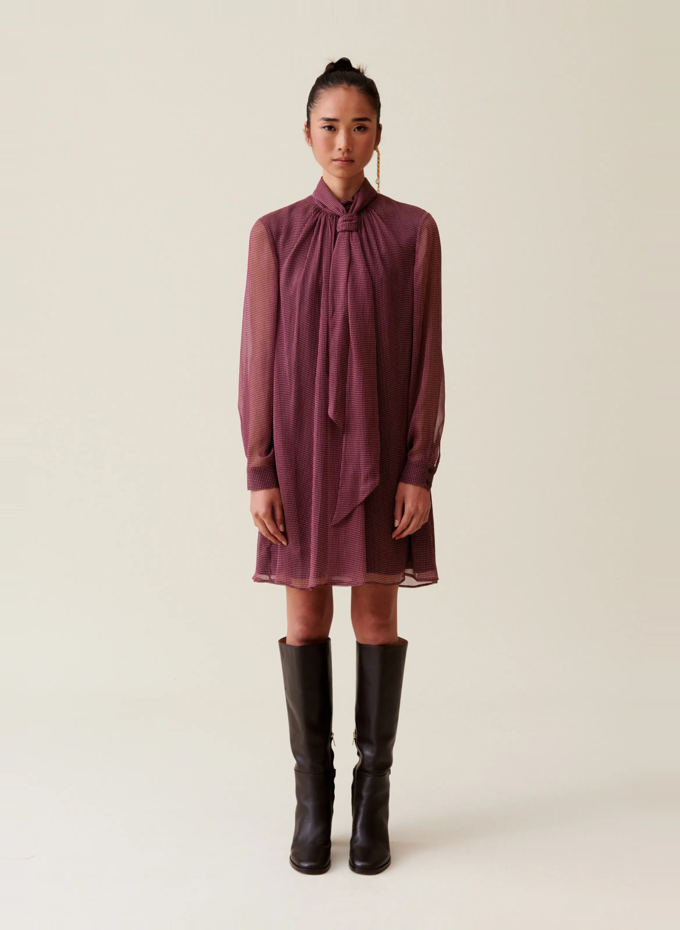  CLAUDIE PIERLOT   Abito corto con collo a fiocco | Rosa