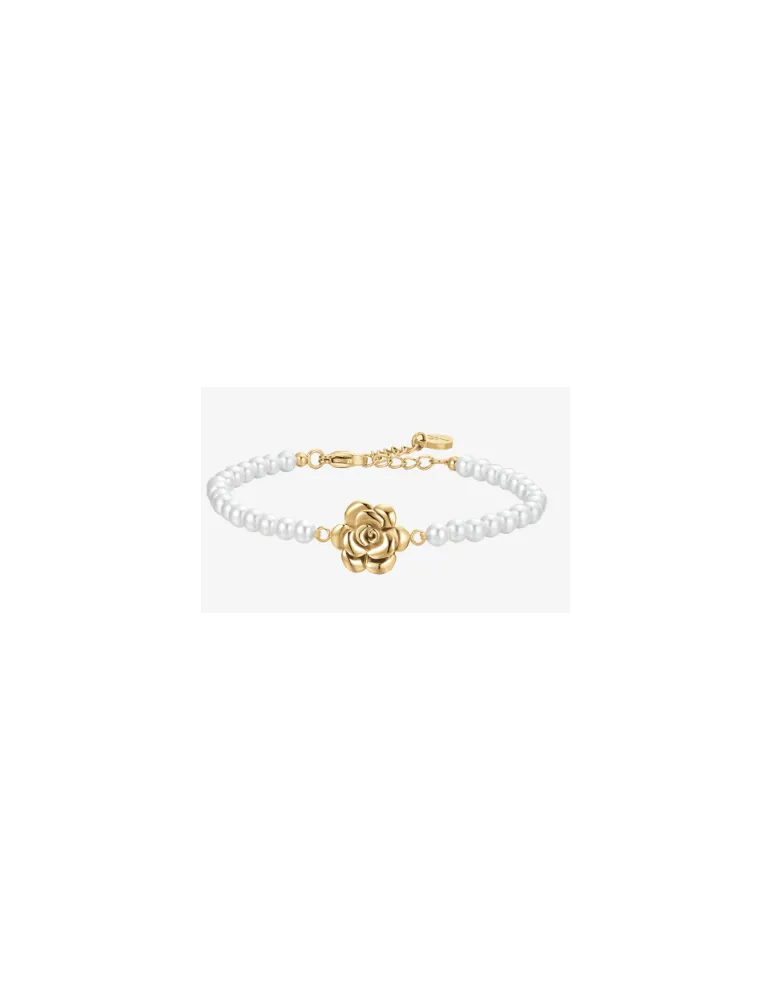 COLLANA DONNA IN ACCIAIO IP GOLD PERLE E ROSA