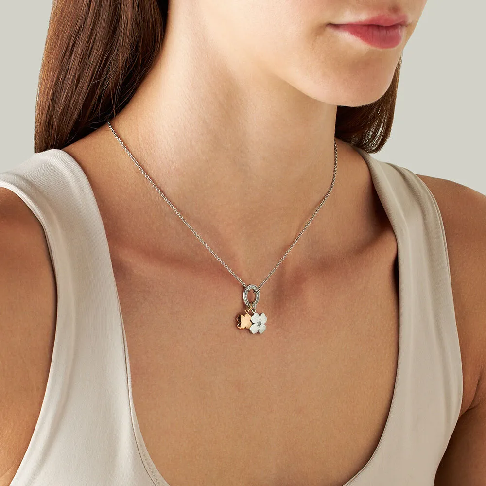 Collana Quadrifoglio Lady Chic Acciaio Bicolore Bianco / Rosa Maglia Rolo Cristallo Bianco 42 + 3 cm 1680343
