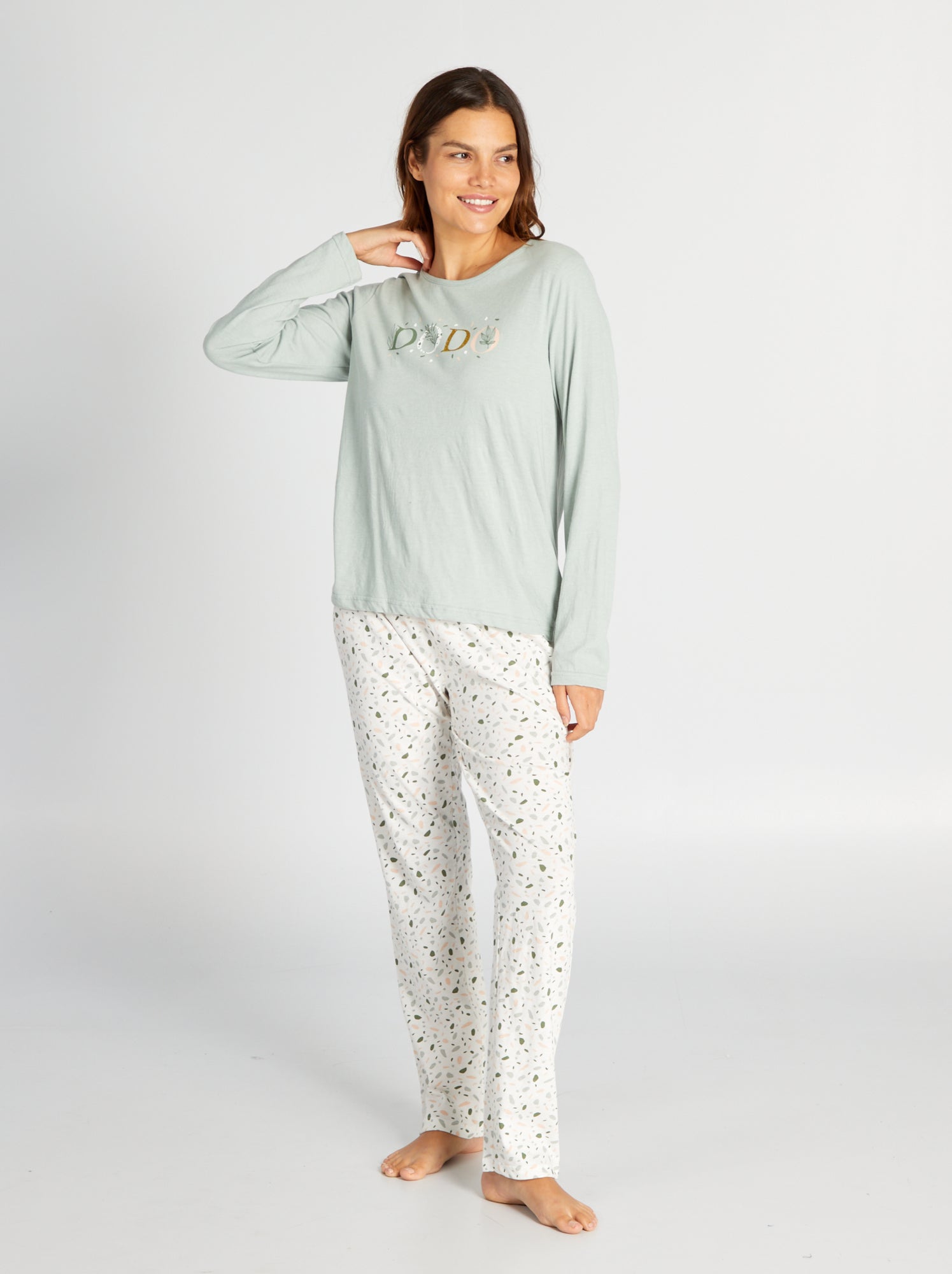 Completo pigiama in jersey 'dodo' - 2 pezzi - verde/bianco