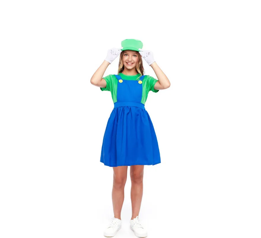 Costume da idraulico videogioco verde per bambina