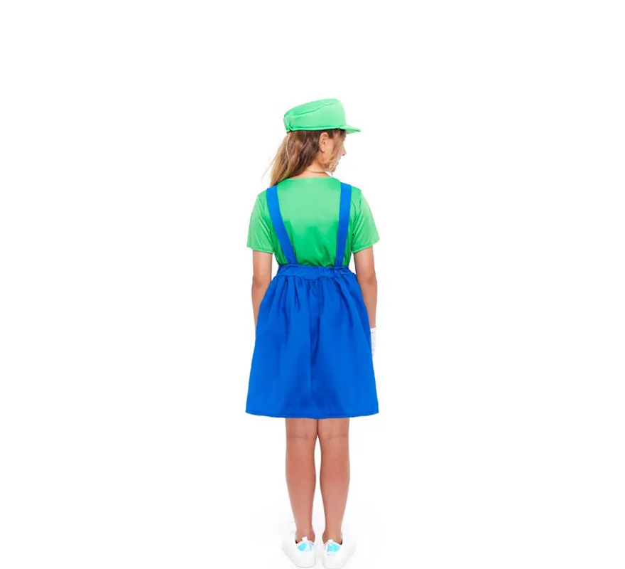 Costume da idraulico videogioco verde per bambina