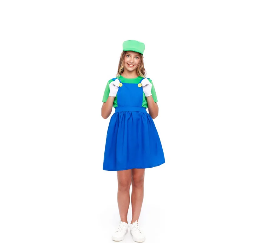 Costume da idraulico videogioco verde per bambina