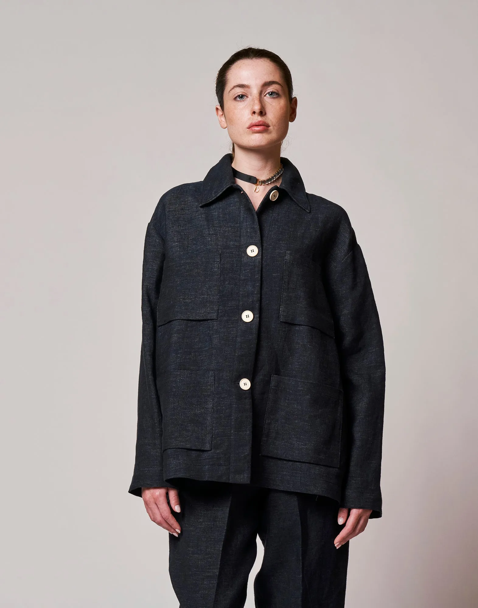 DOUUOD Giacca Camicia in Denim Lino