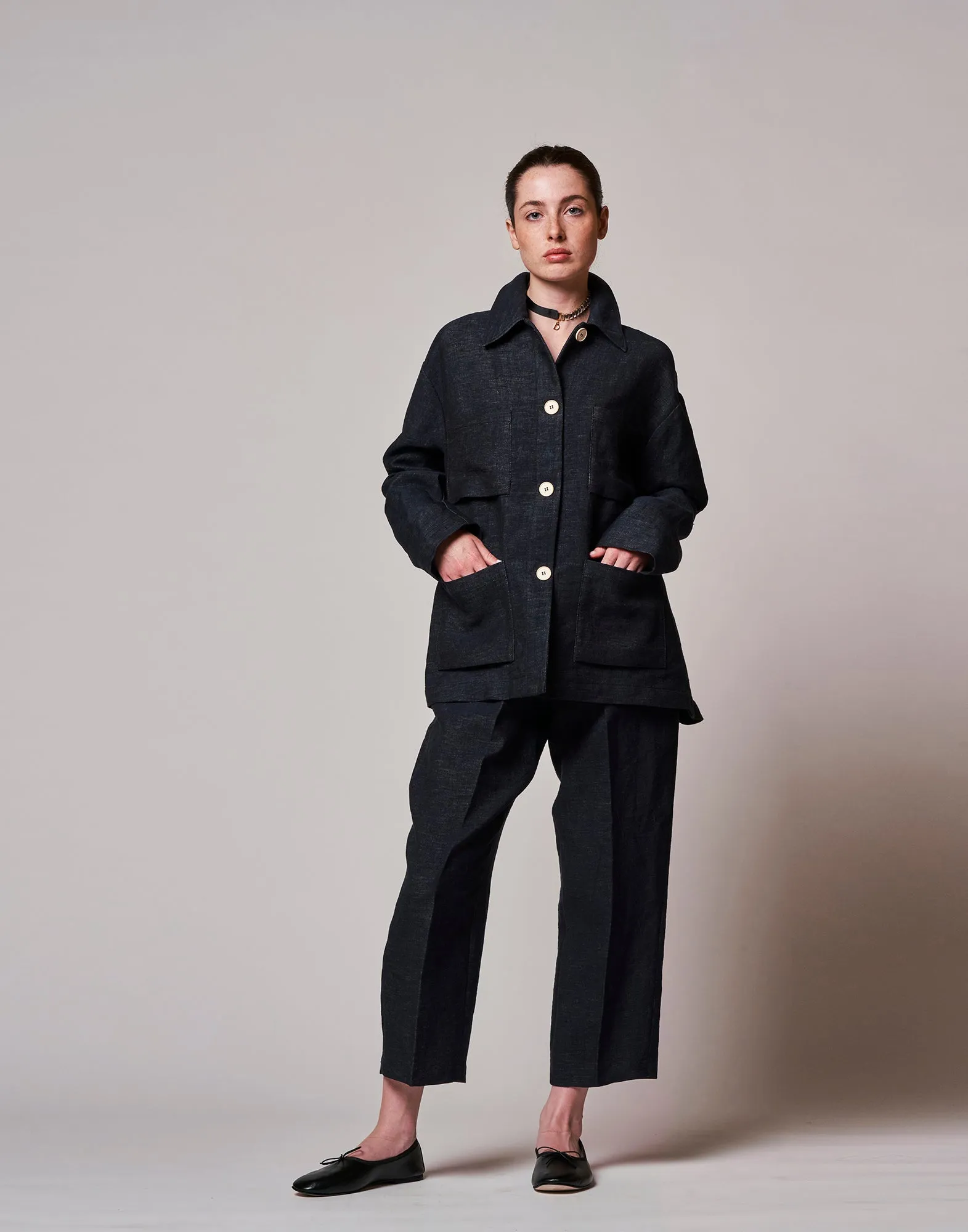 DOUUOD Giacca Camicia in Denim Lino