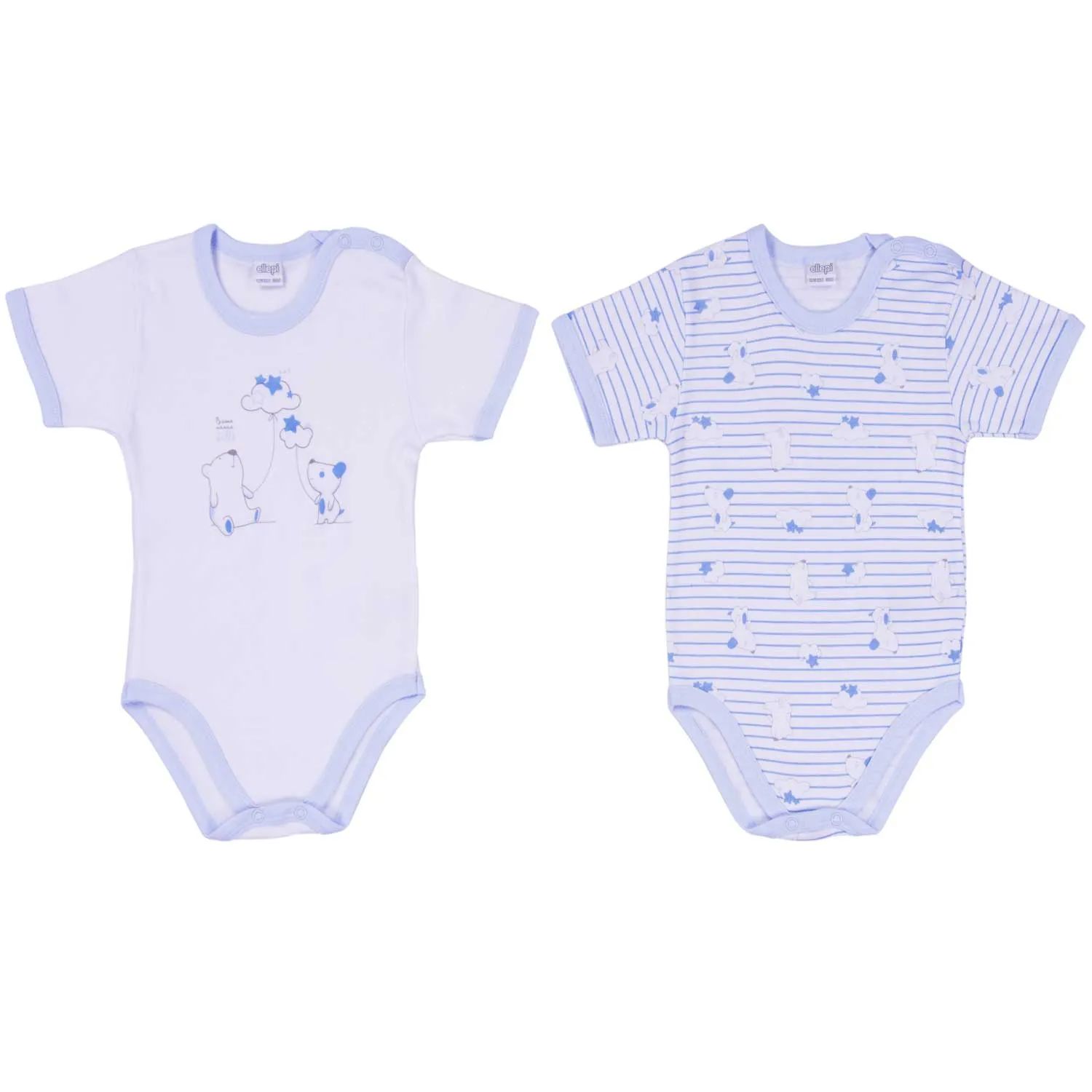 Ellepi - 2 Body con apertura sulla spalla a Maniche Corte 100% Cotone Azzurro