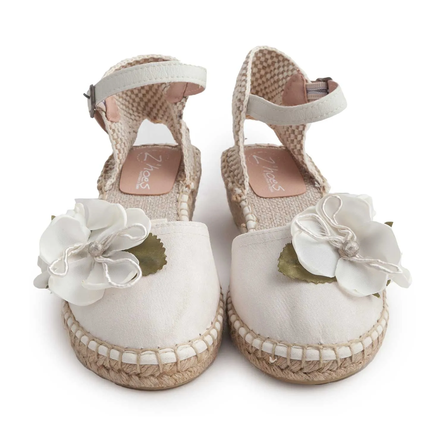 Espadrillas Bianche E Beige Con Fiori Bianchi