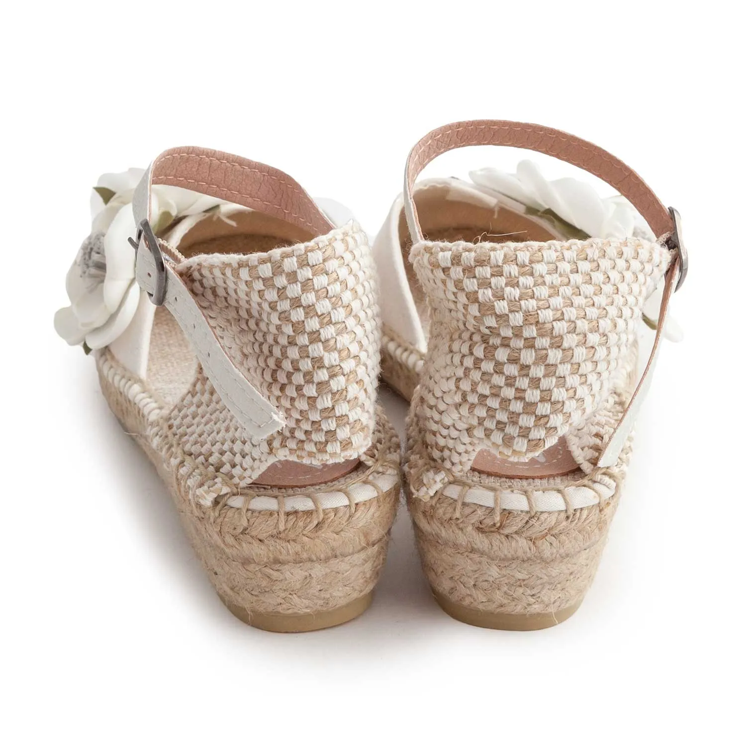 Espadrillas Bianche E Beige Con Fiori Bianchi