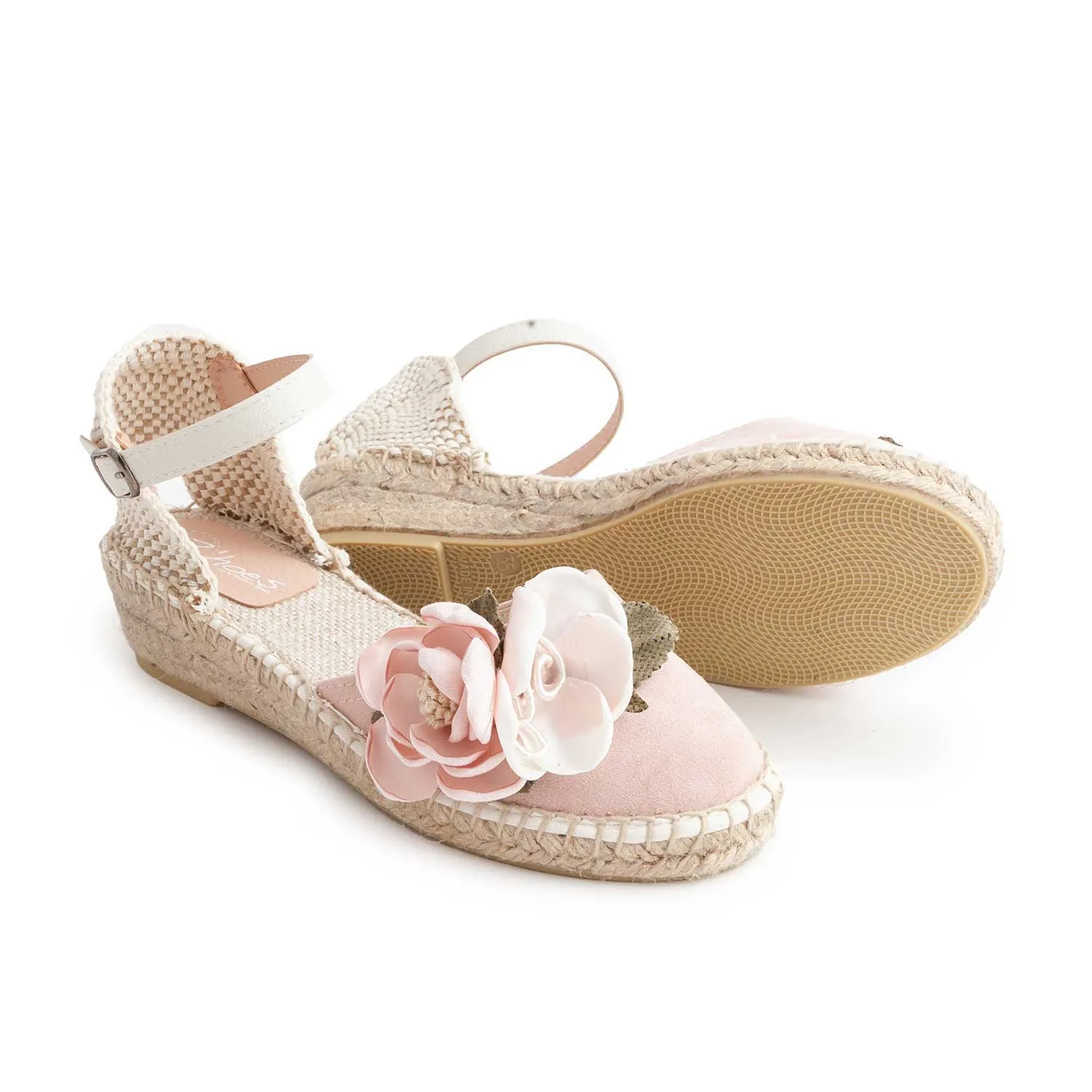 Espadrillas Rosa Antico E Beige Con Fiori Rosa