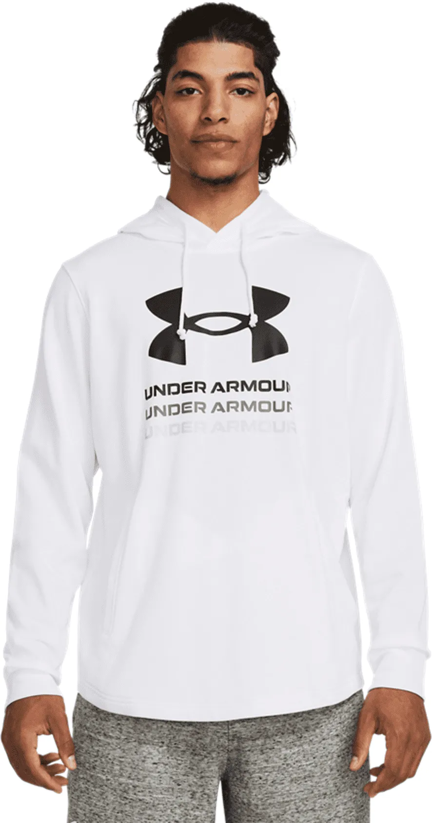 FELPA DA UOMO UNDER ARMOUR RIVAL TERRY GRAPHIC HOOD WHITE 1386047 100