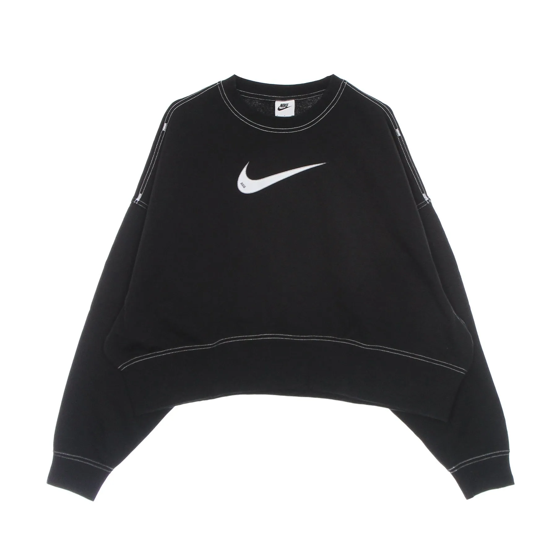 Felpa Leggera Girocollo Corta Donna Sportswear Swoosh Fleece Crew Md Cropped Black/black/white