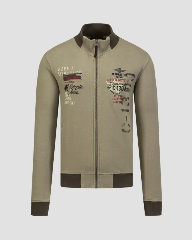 Felpa verde con chiusura da uomo Aeronautica Militare