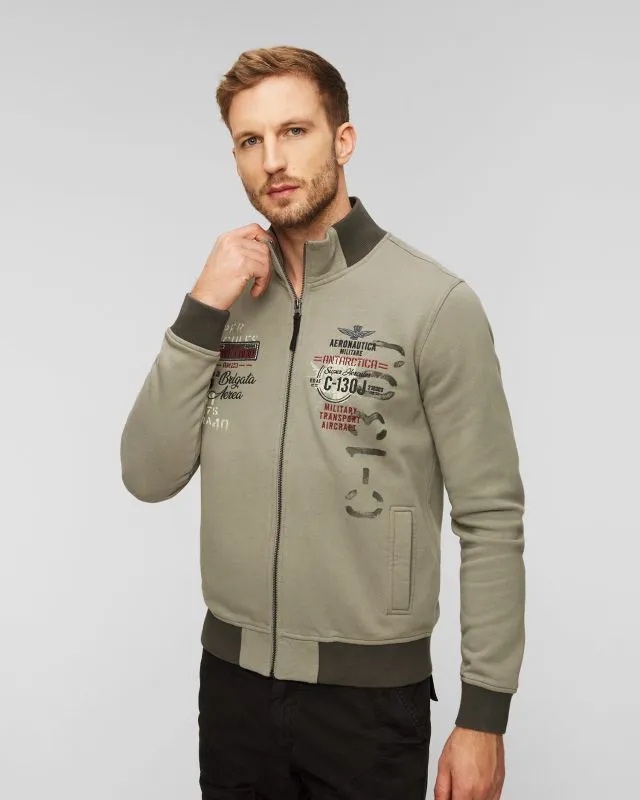 Felpa verde con chiusura da uomo Aeronautica Militare