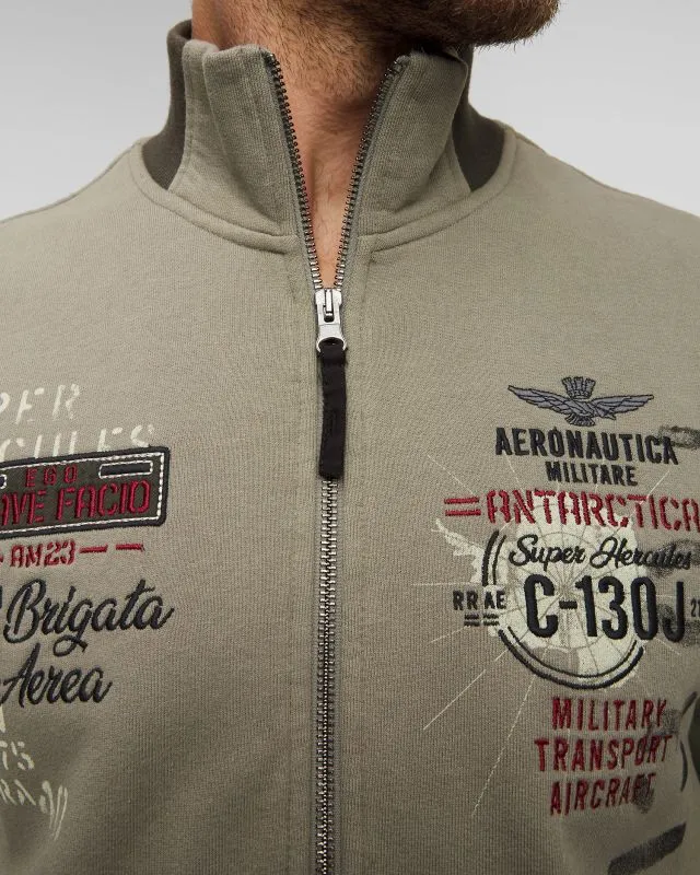 Felpa verde con chiusura da uomo Aeronautica Militare