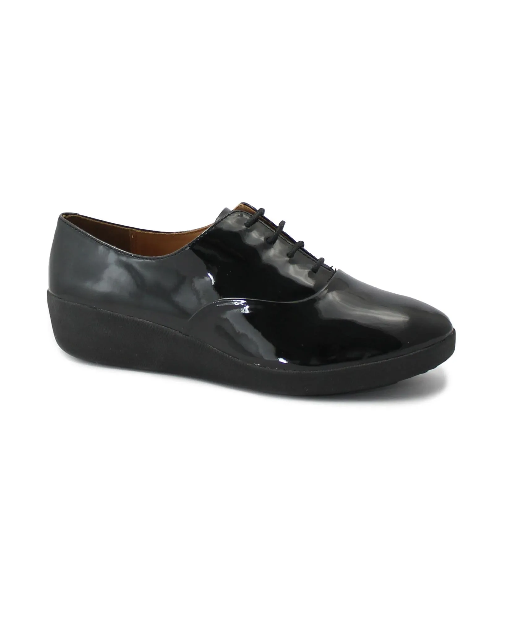 FITFLOP 437-090 F-POP OXFORD all black patent nero scarpe donna sportive casual lacci pelle vernice
