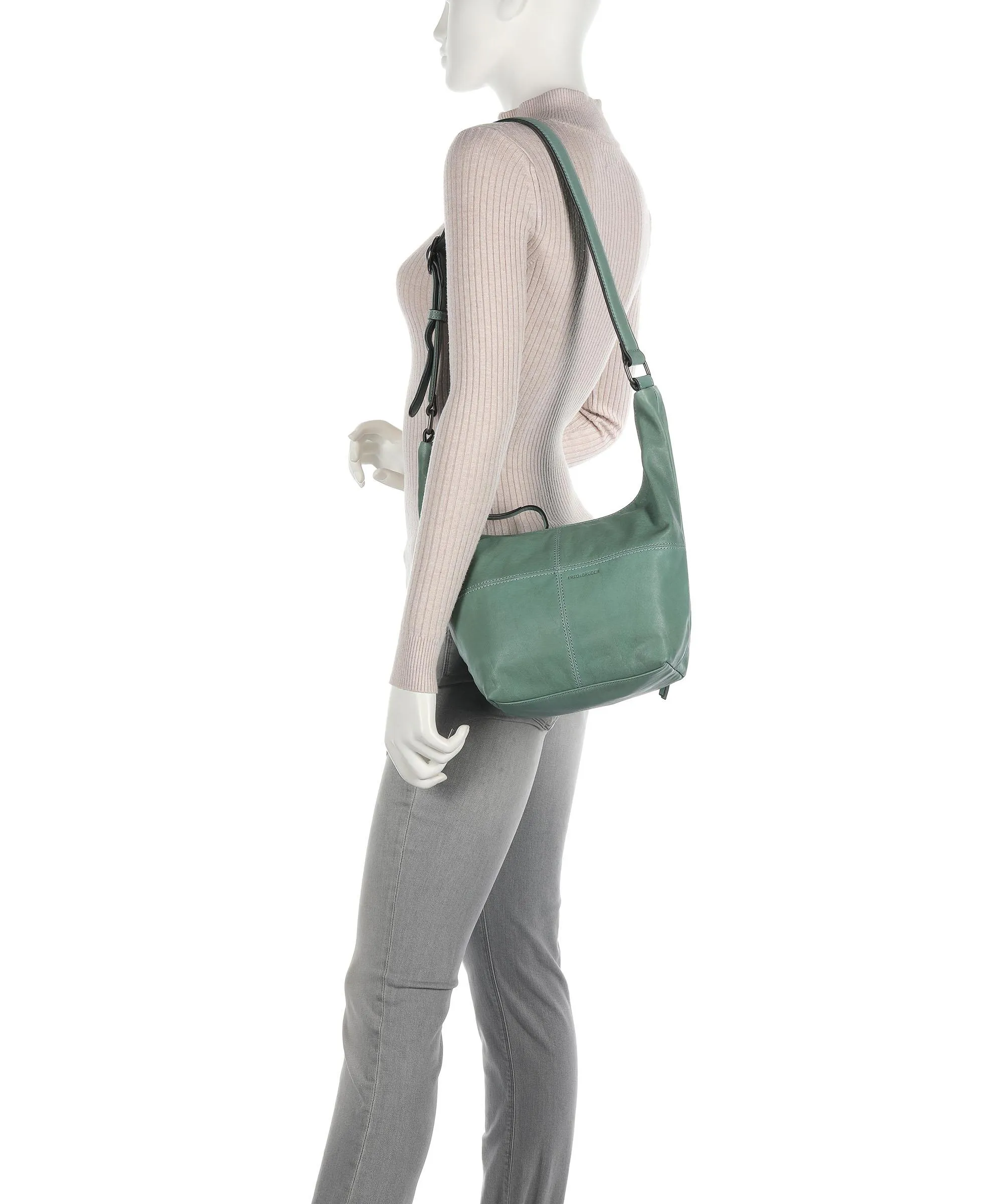  FredsBruder Gena Borsa a spalla pelle a grana fine verde  
