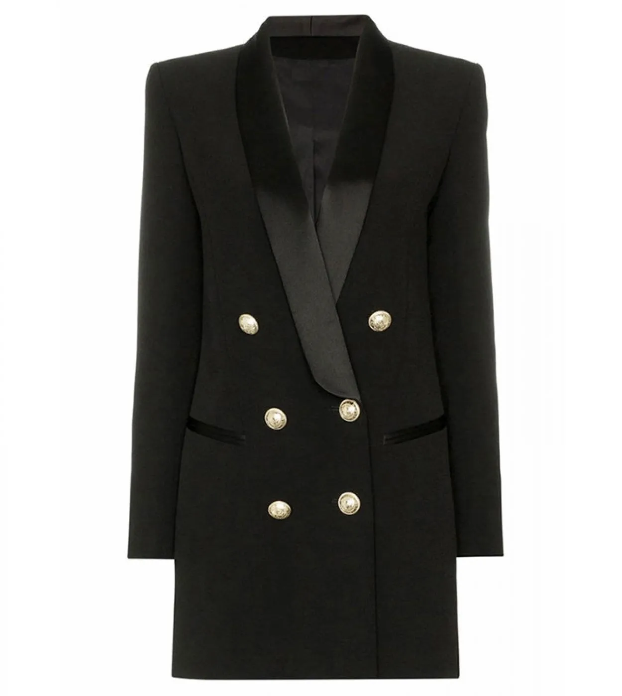 Giacca blazer firmata di alta qualità Bottoni leone da donna Collo a scialle in raso doppio petto Brazer lungo rosa rosso nero