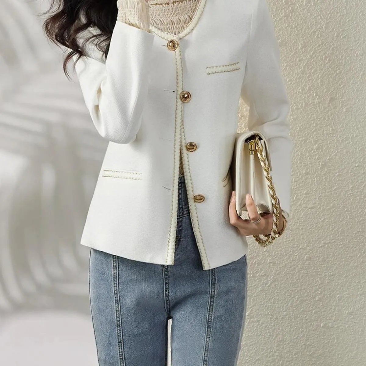 Giacca casual da donna Giacca da donna a maniche lunghe con scollo a O femminile per l'autunno inverno