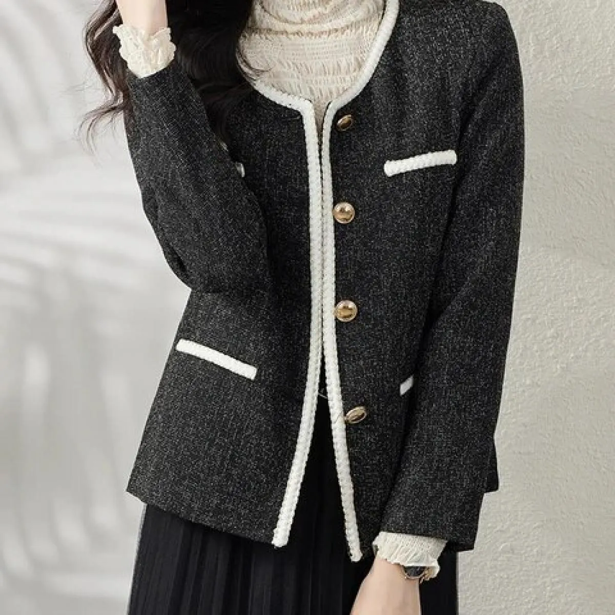 Giacca casual da donna Giacca da donna a maniche lunghe con scollo a O femminile per l'autunno inverno