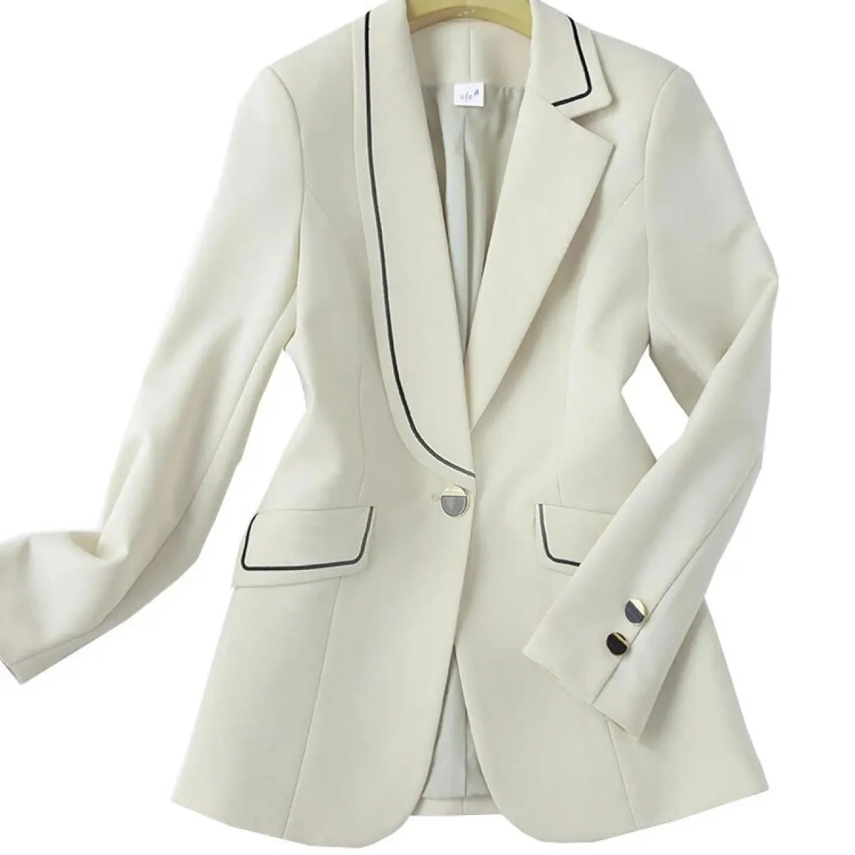Giacca da donna blazer da donna a righe beige autunno inverno Giacca da donna a maniche lunghe con bottone singolo Cappotto form