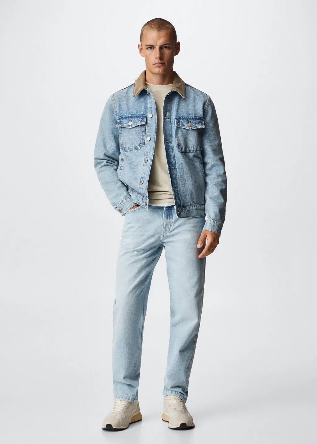 Giacca di jeans con collo a coste