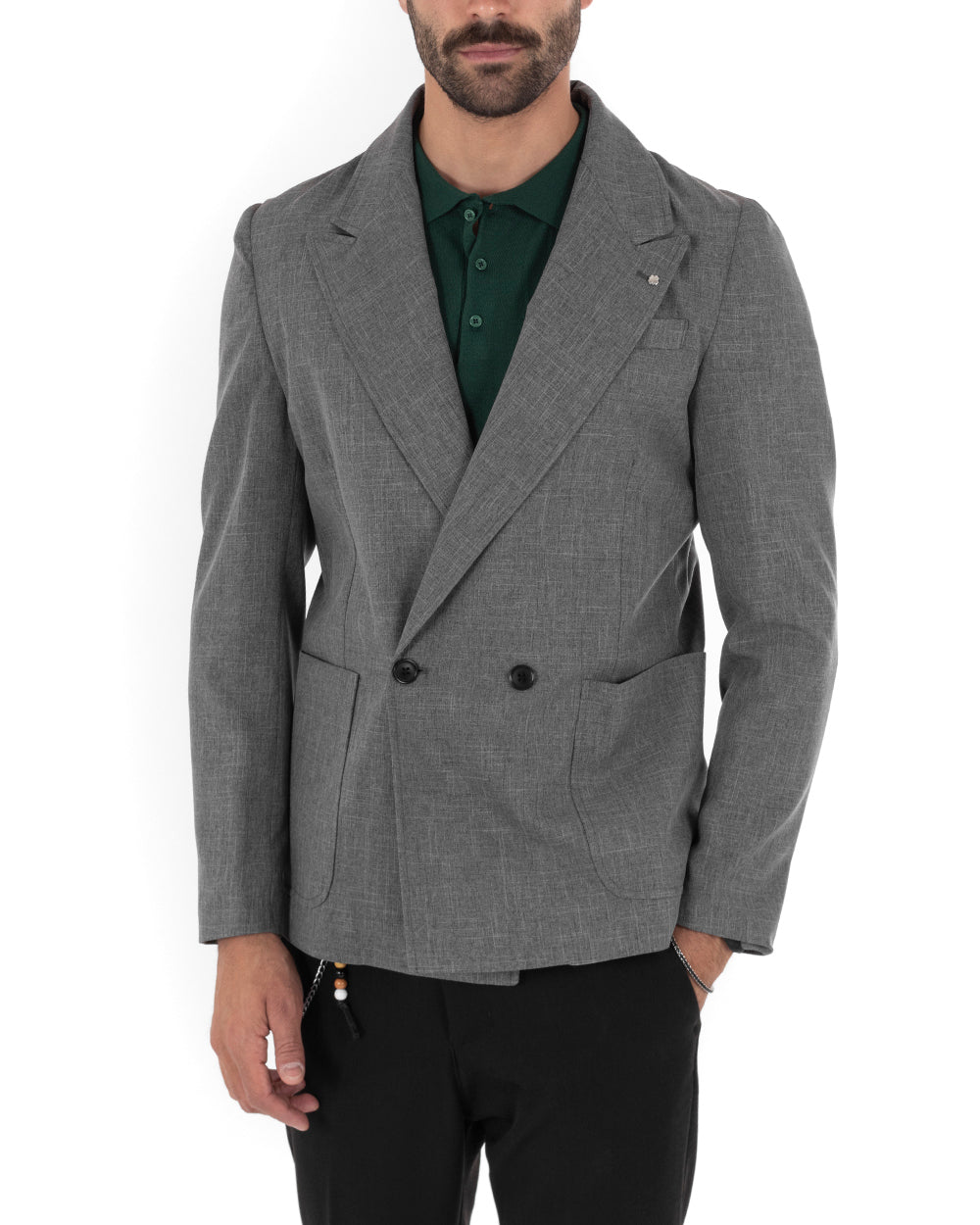 Giacca Doppiopetto Uomo Tinta Unita Grigio Reverse Largo Cerimonia Elegante Casual GIOSAL-G2816A