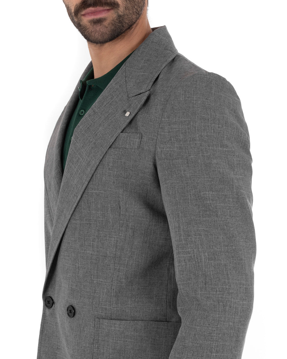 Giacca Doppiopetto Uomo Tinta Unita Grigio Reverse Largo Cerimonia Elegante Casual GIOSAL-G2816A