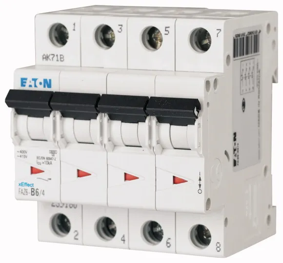 Interruttore magnetotermico Eaton, 4P 4A, Tipo B