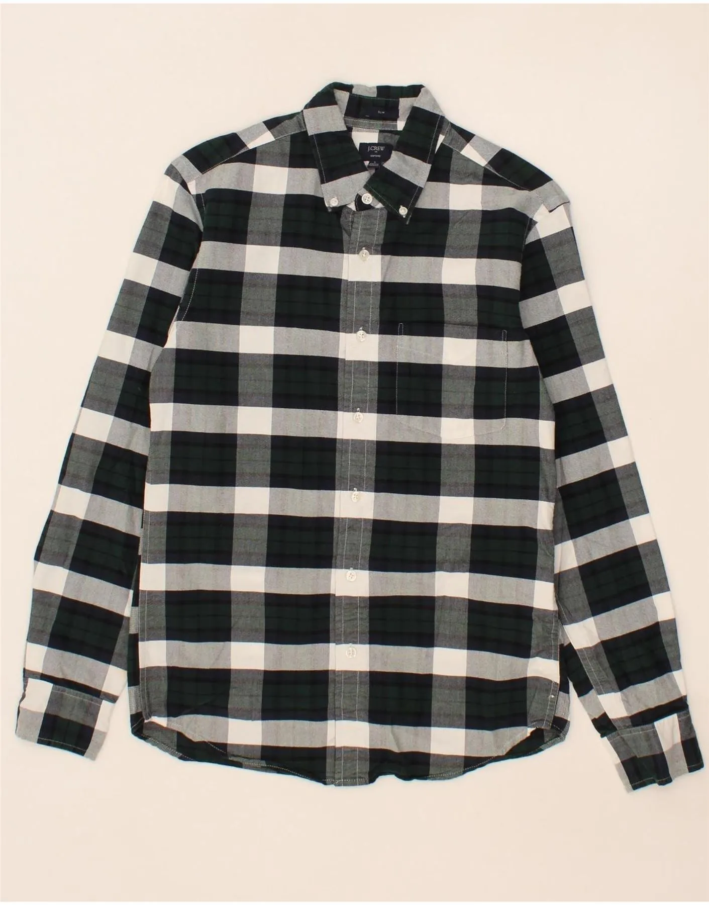 J. CREW Mens Slim Flannel Shirt Small Green Check Cotton