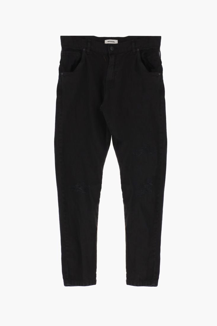 Jeans cropped straight in puro cotone con abrasioni