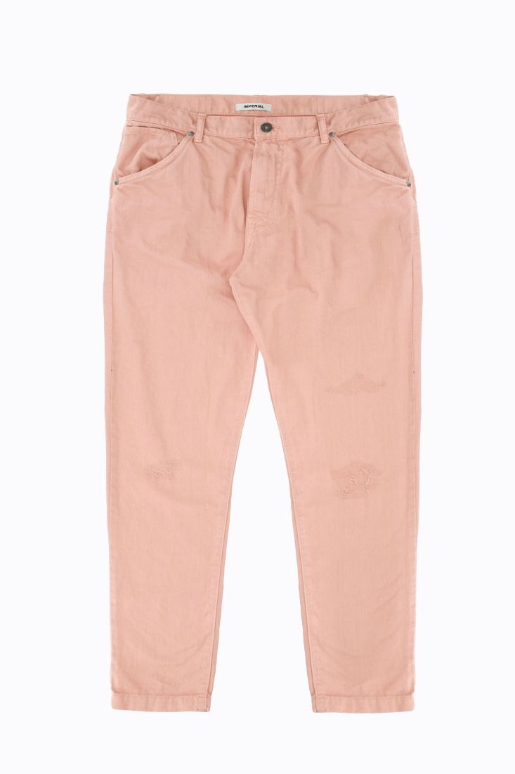 Jeans cropped straight in puro cotone con abrasioni