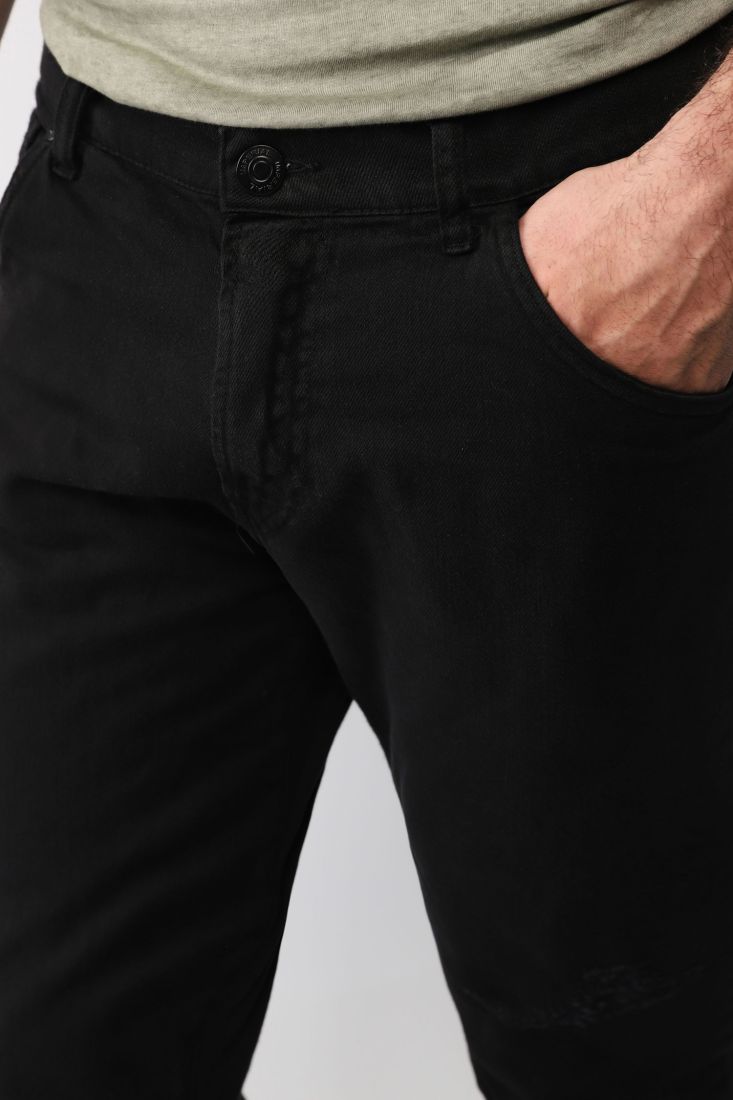 Jeans cropped straight in puro cotone con abrasioni