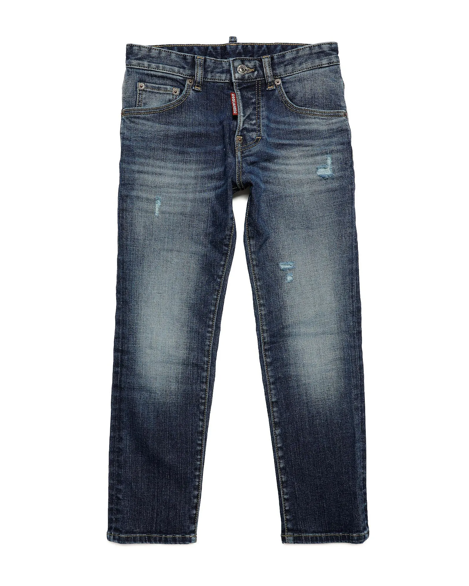 Jeans regular a lavaggio scuro stone washed in cotone stretch con abrasioni 12-16 anni