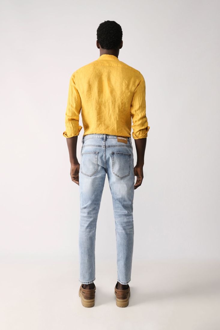 Jeans straight effetto délavé con cinque tasche
