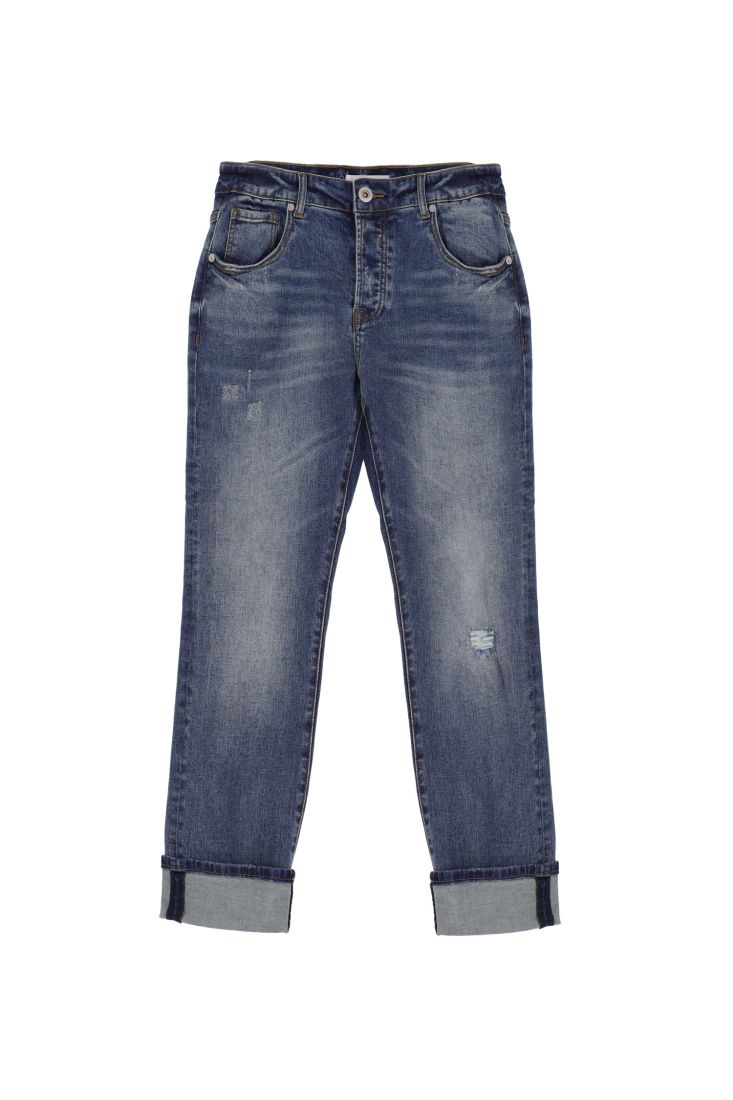 Jeans straight effetto délavé con orli risvoltati