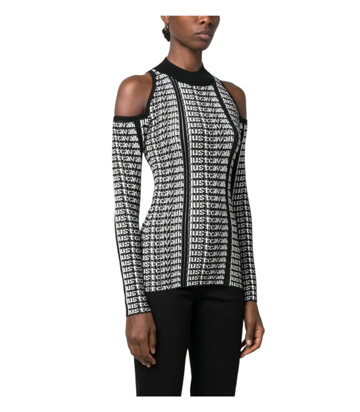 Just Cavalli Donna Maglione Collo Alto  Rib Multilogo