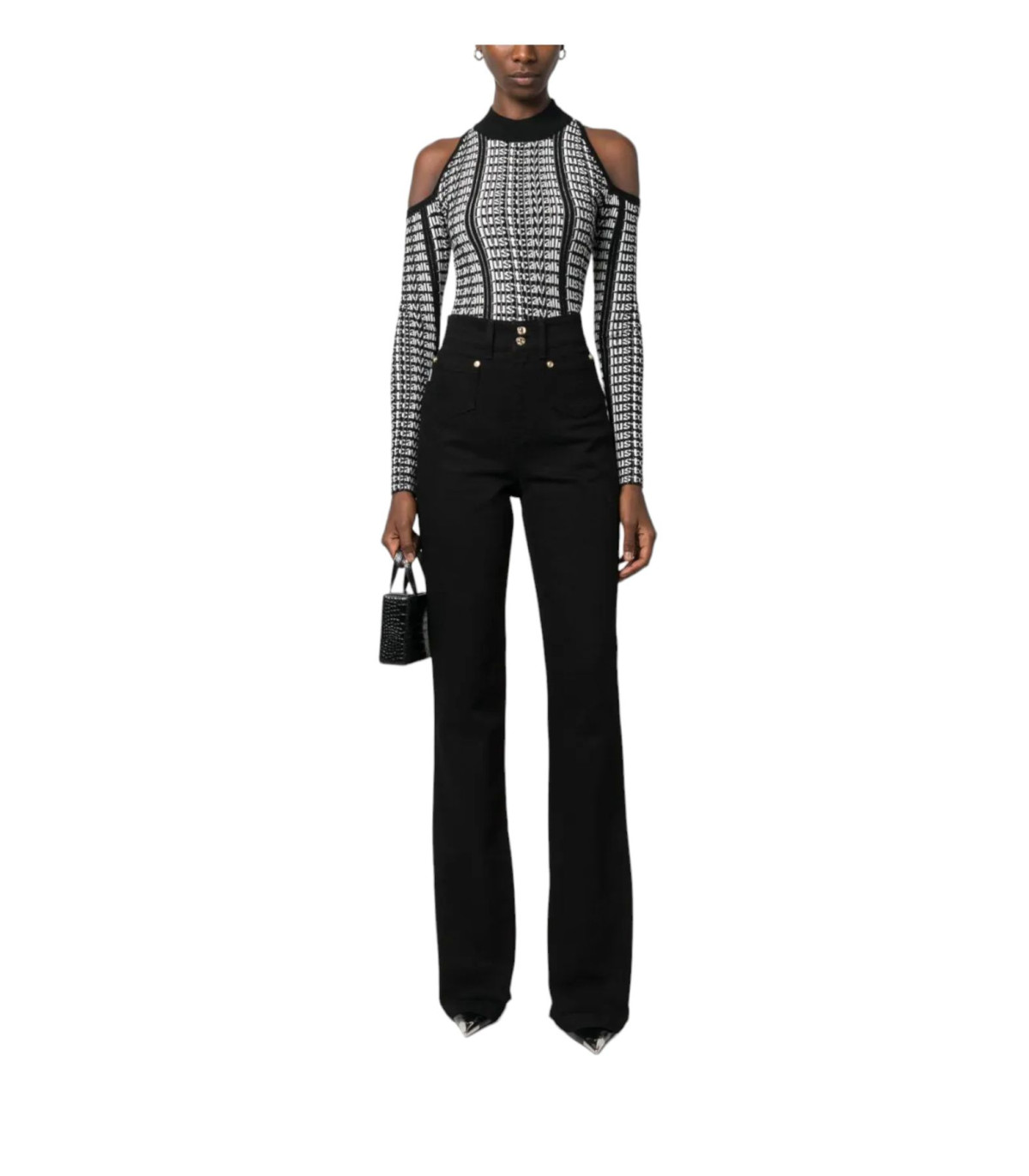 Just Cavalli Donna Maglione Collo Alto  Rib Multilogo