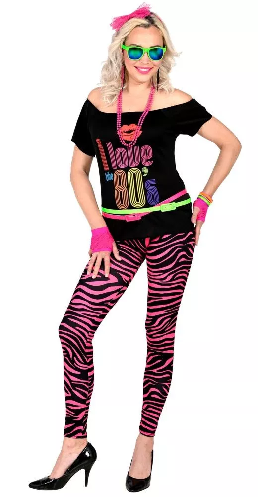 Leggings UV zebrati rosa anni '80 da donna