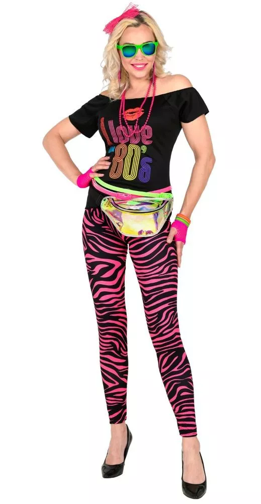 Leggings UV zebrati rosa anni '80 da donna