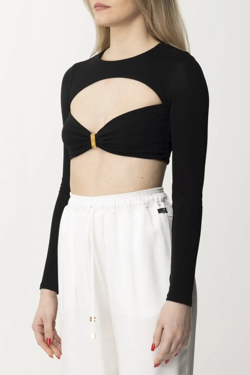 Maglia cropped in jersey Nero