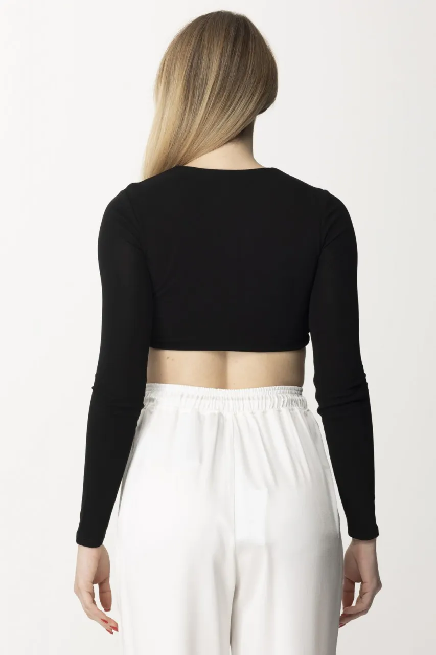 Maglia cropped in jersey Nero