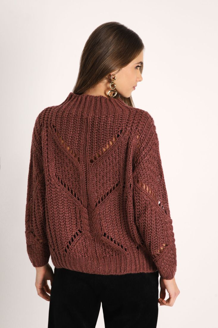 Maglione monocolour a lavorazione traforata con collo