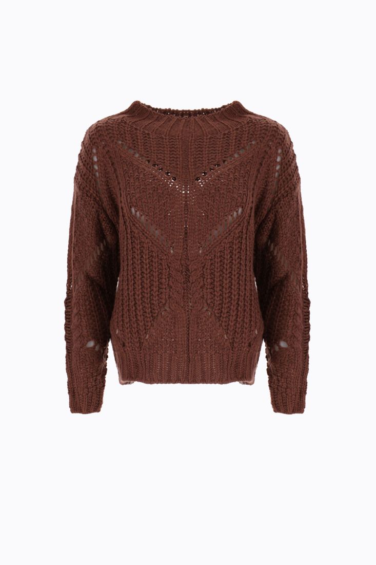 Maglione monocolour a lavorazione traforata con collo