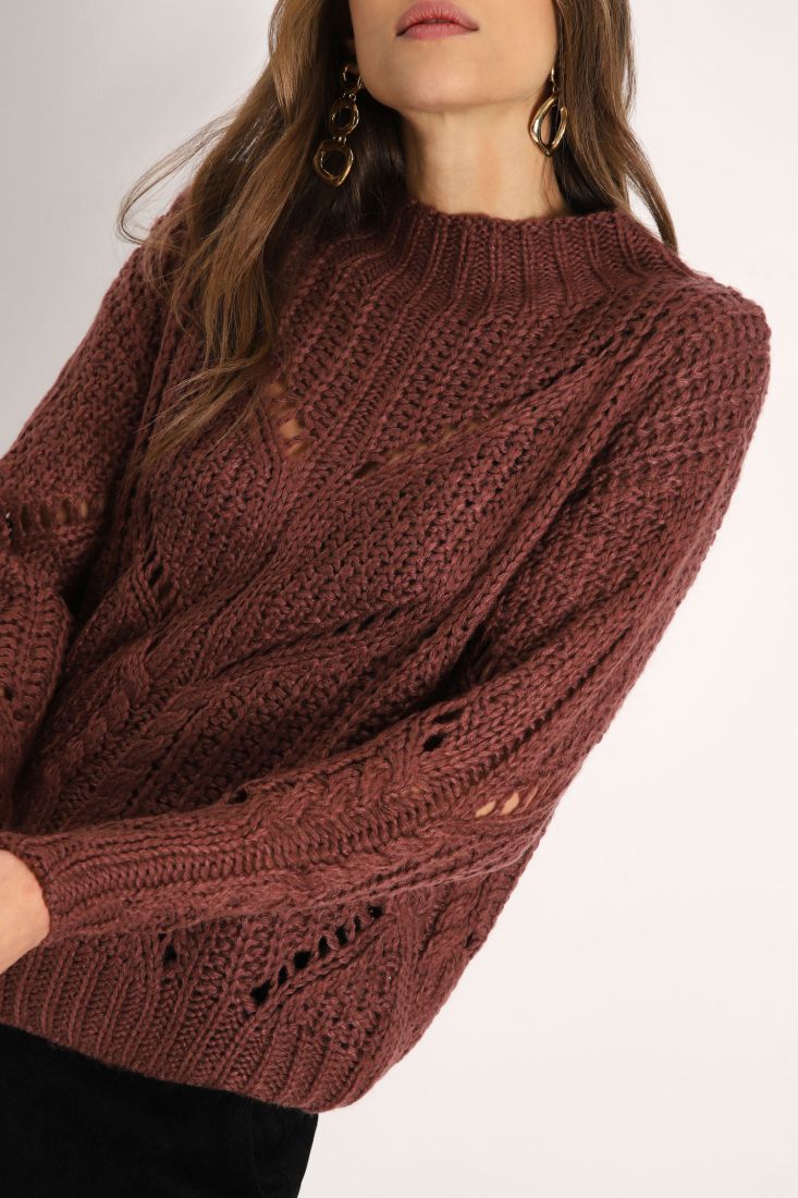 Maglione monocolour a lavorazione traforata con collo