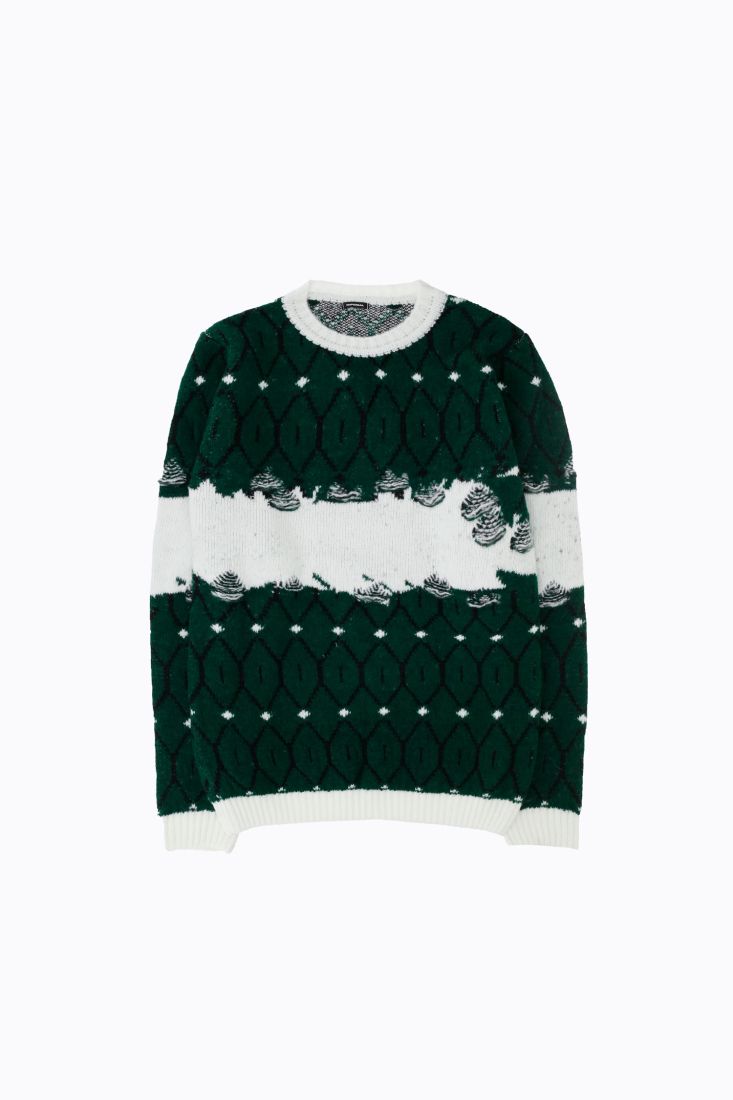Maglione oversize fantasia astratta con orli a costine