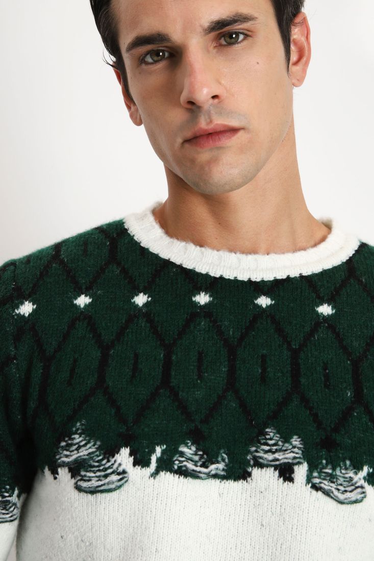 Maglione oversize fantasia astratta con orli a costine