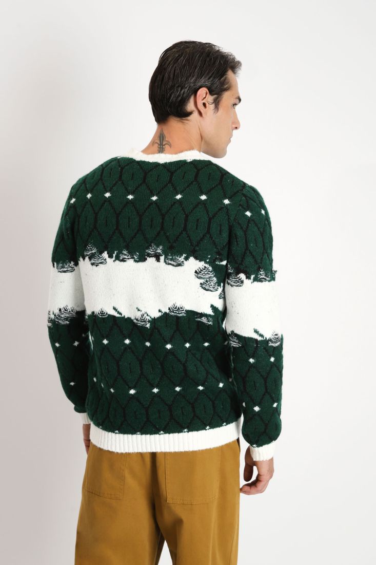 Maglione oversize fantasia astratta con orli a costine