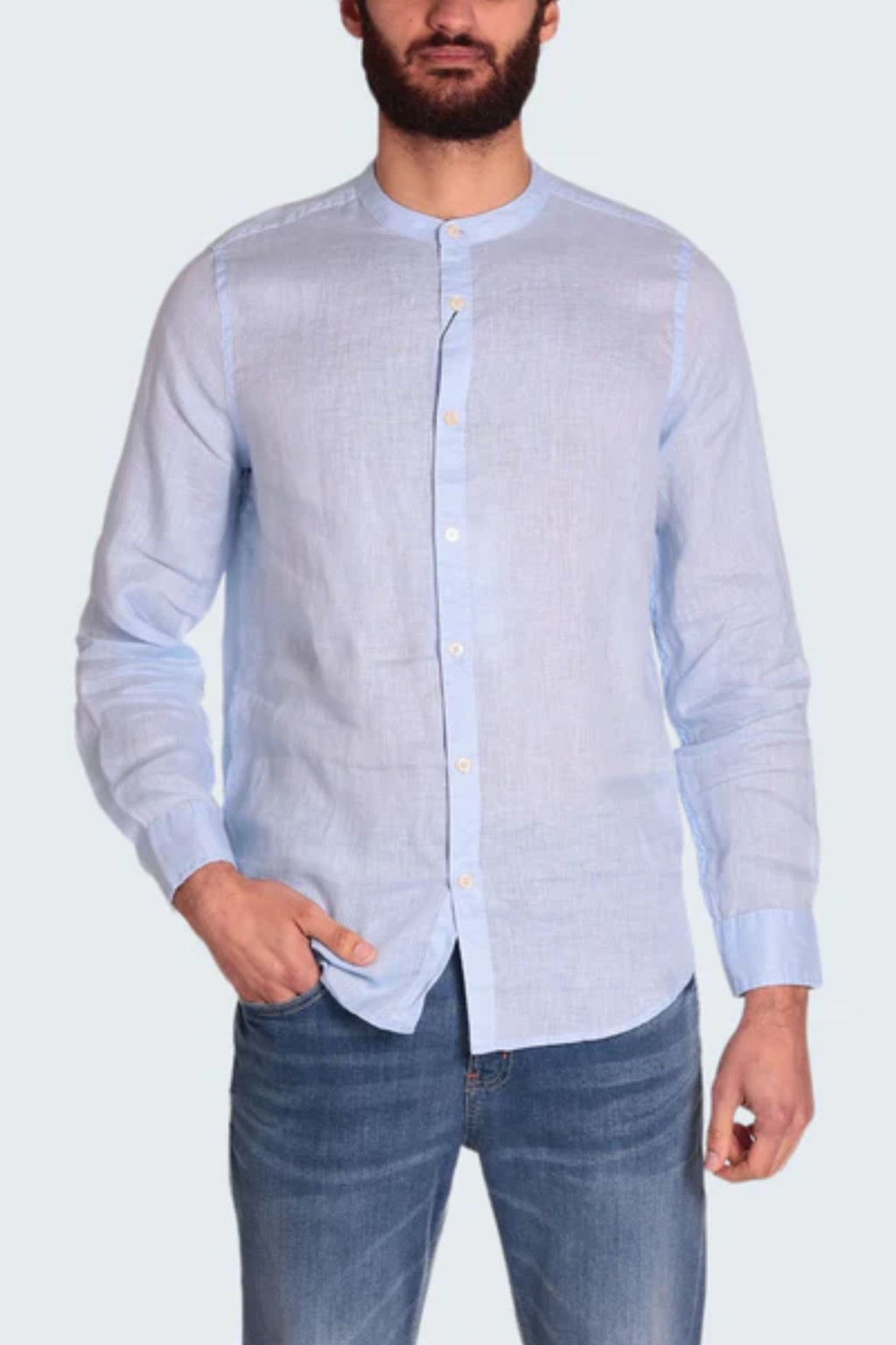 MARKUP CAMICIA COREANA  LINO  CELESTE 13002