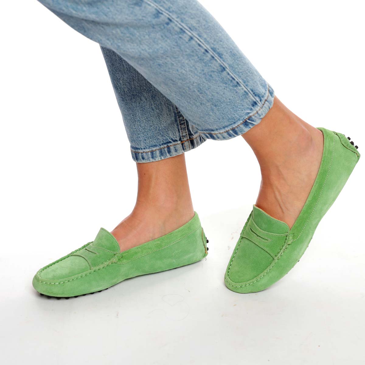 Mocassino D in Pelle Scamosciata Verde